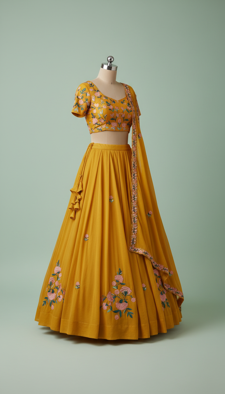 Marigold Yellow Modern Lehenga